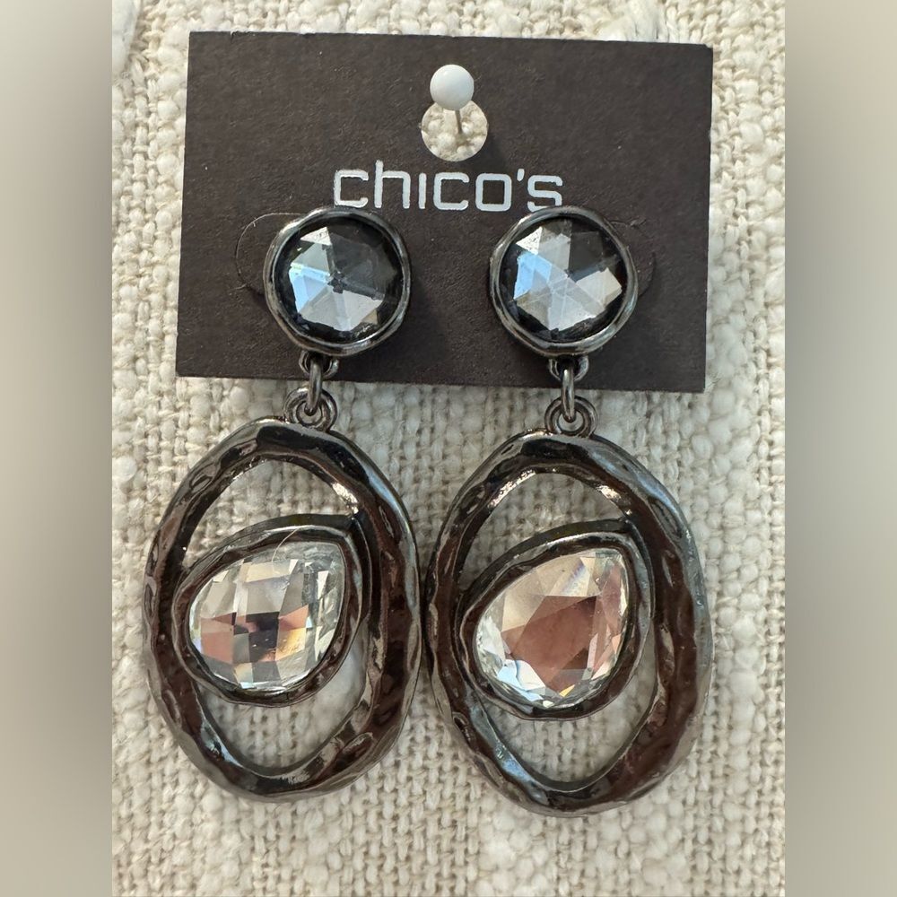 0019-Chico's Silver and Black Dangle Earrings